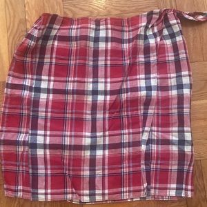 Ralph Lauren Linen Red Plaid wrap skirt